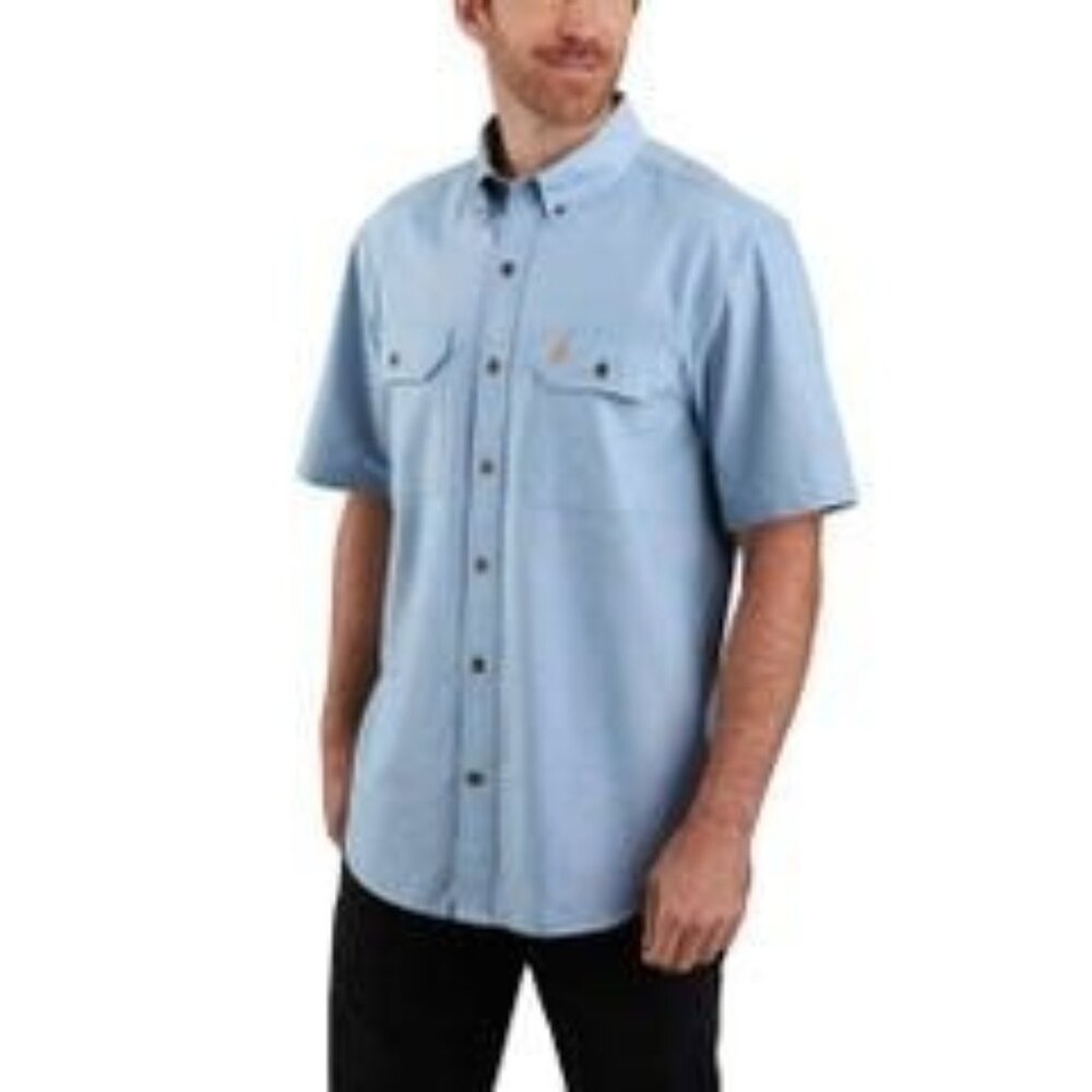 CARHARTT Short Sleeve Chambray Blue Cotton Button Up Shirt Mens Large